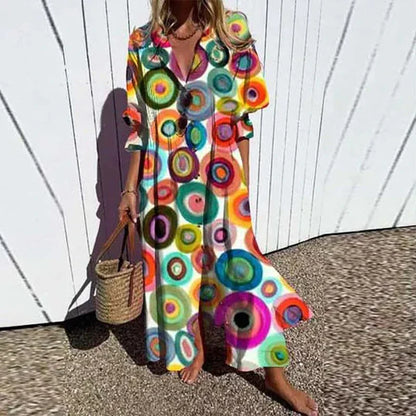Women's Maxi Dress Collared Button Front Printed