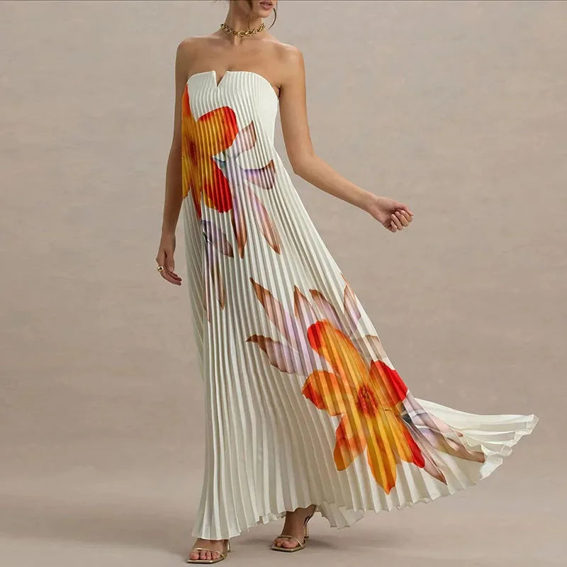 Women's Strapless Floral Maxi Dress