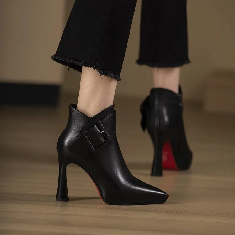 Women's Ankle Boots Pointed Heel Buckle Strap