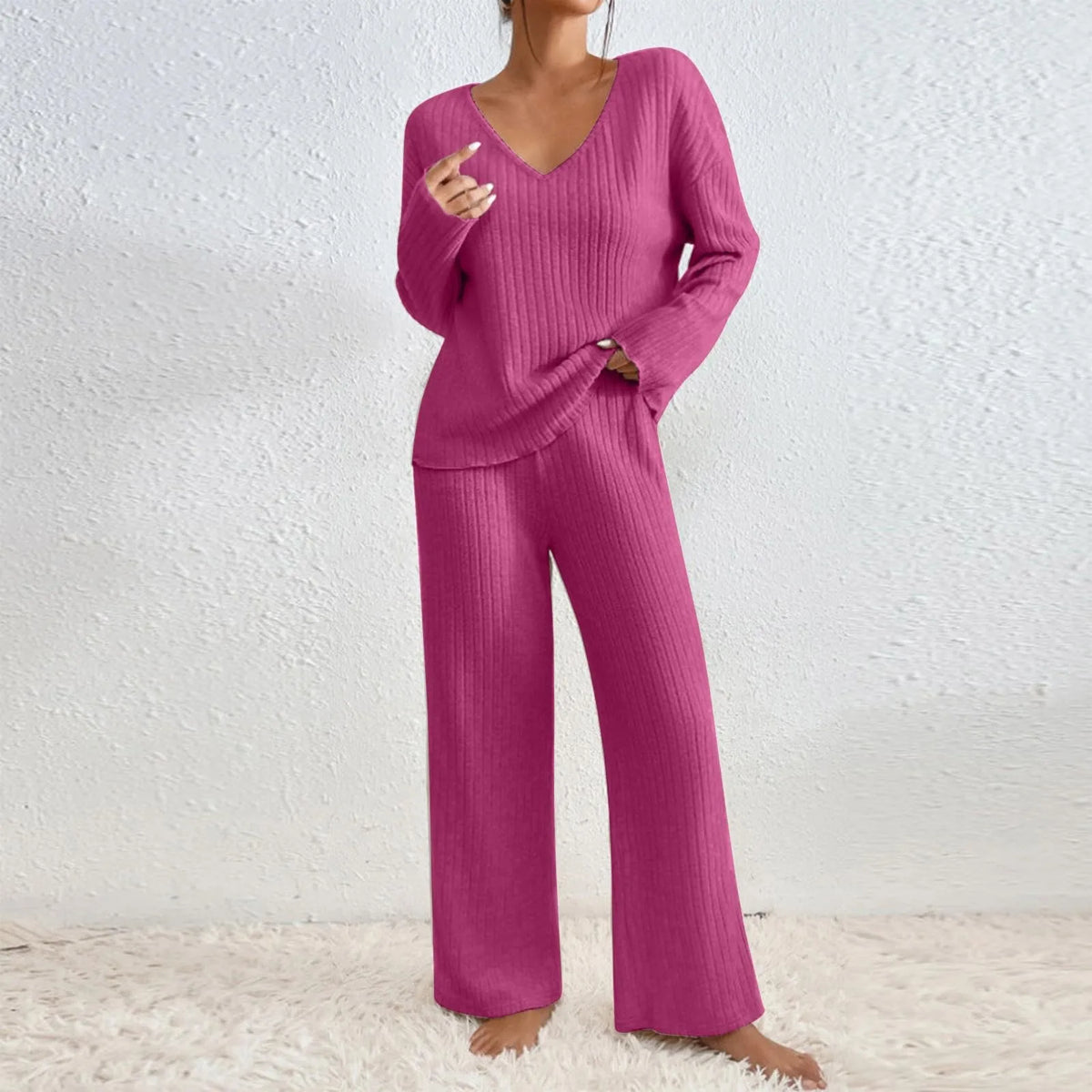 Women's V-Neck Knit Two-Piece Set