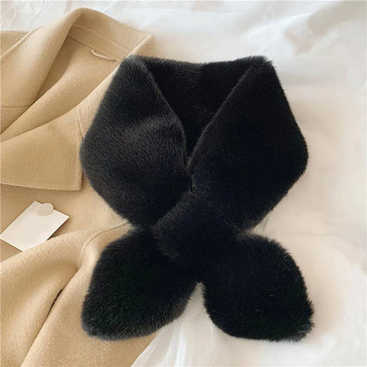 Women's Wrap Collar Scarf Fur Trim Cross Design
