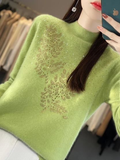 Women's Beaded Sweater Floral Embellishment