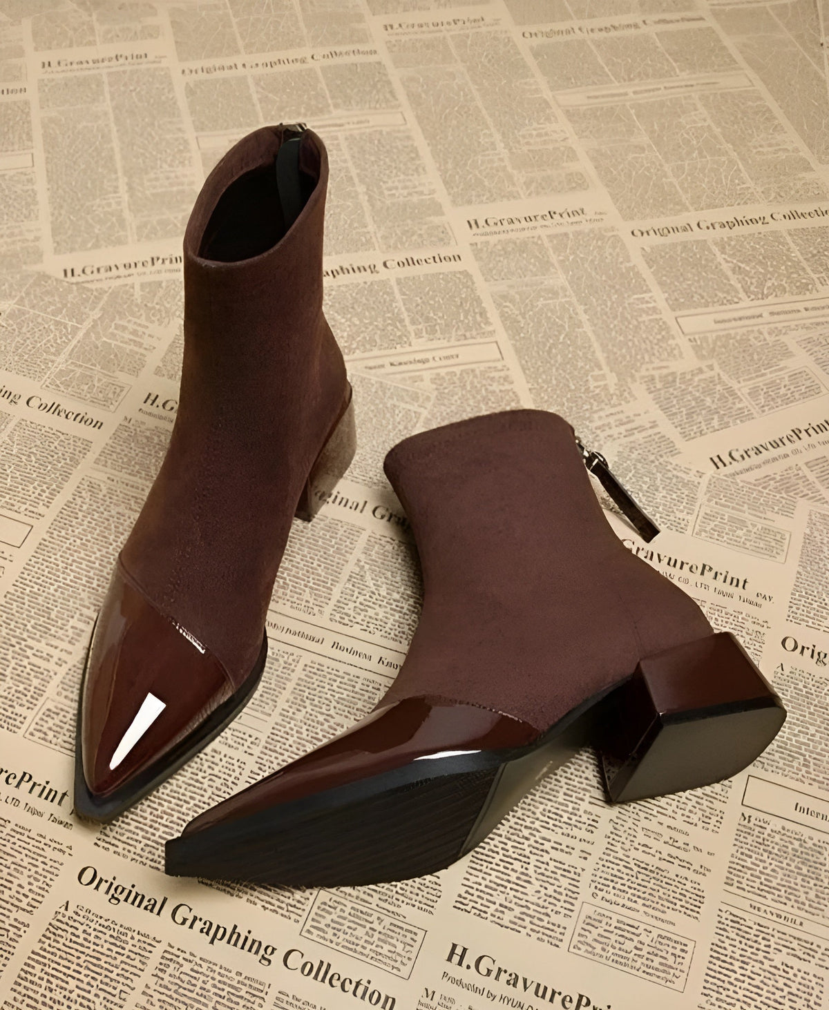 Women's Ankle Boots Pointed Toe Block Heel Black
