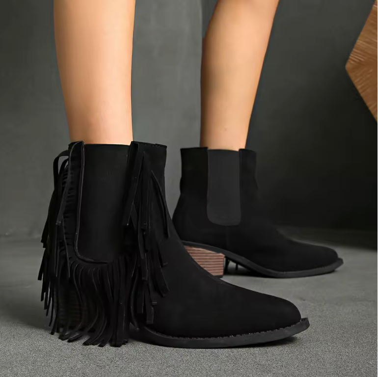 Women's Fringe Ankle Boots Block Heel