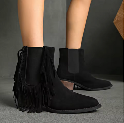 Women's Fringe Ankle Boots Block Heel