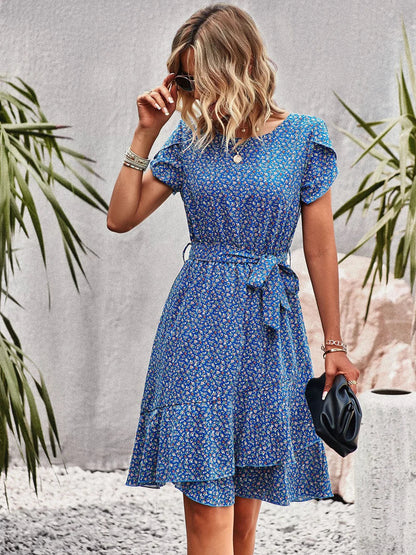 Women's Ruffle Hem Dress Flutter Sleeves