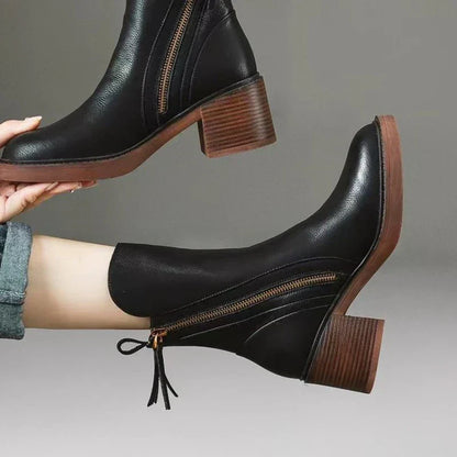 Women's Ankle Boots Zipper Block Heel Design