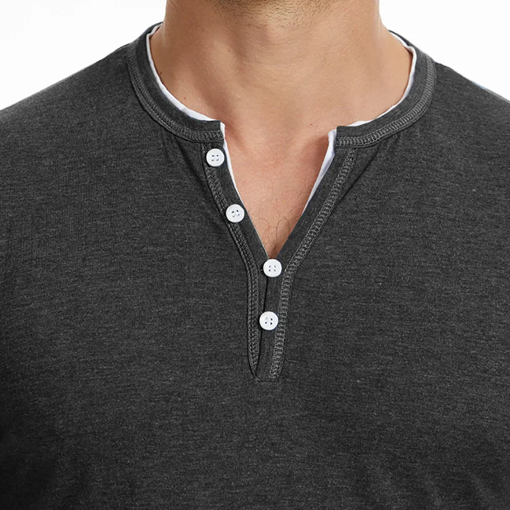 Men's Henley Long Sleeve Cotton Shirt