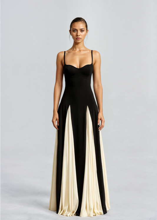 Women’s Strappy Maxi Dress with Contrast Panel