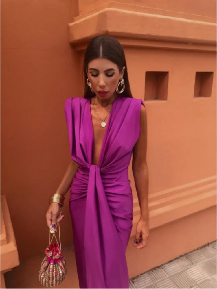Women's Pleated Maxi Dress Elegant