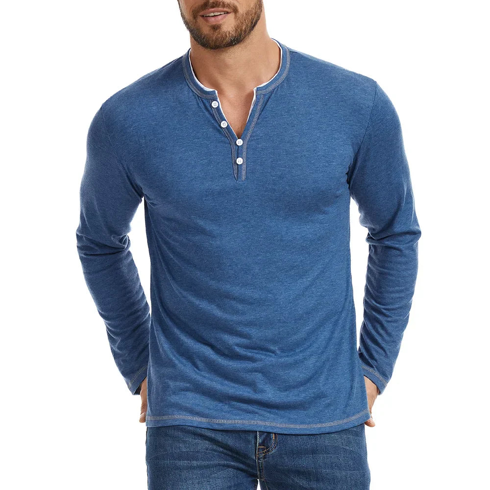 Men's Henley Long Sleeve Cotton Shirt