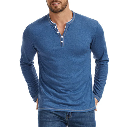 Men's Henley Long Sleeve Cotton Shirt