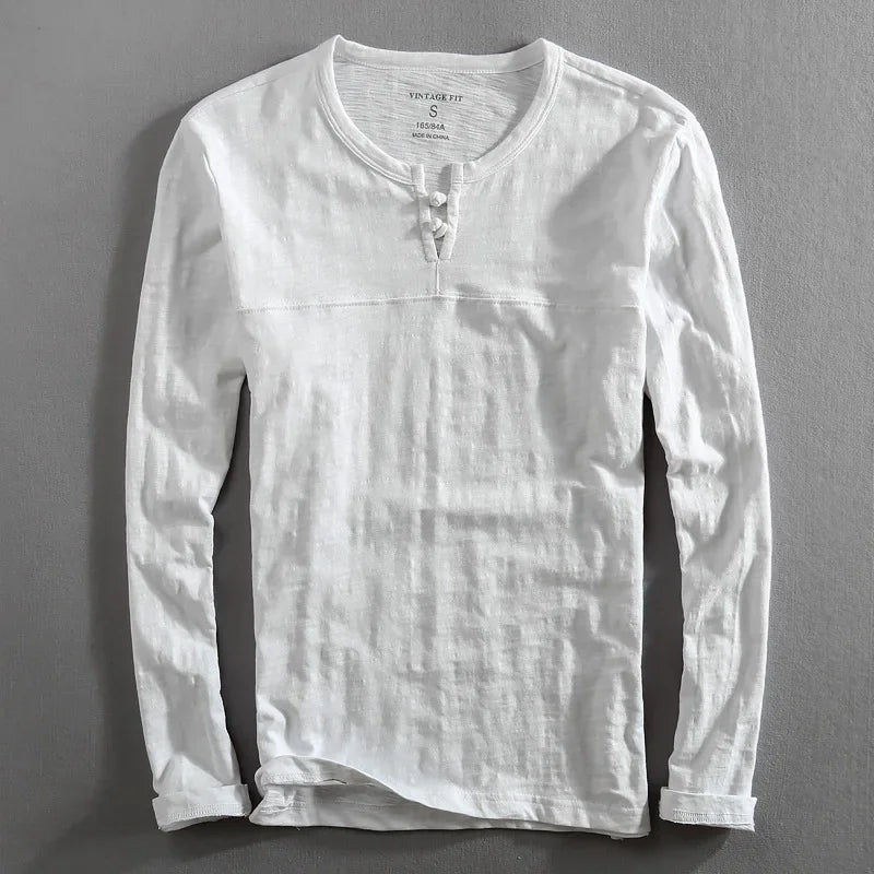 Men's Long Sleeve Henley Cotton Shirt