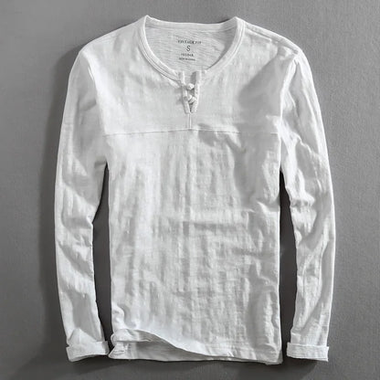 Men's Long Sleeve Henley Cotton Shirt