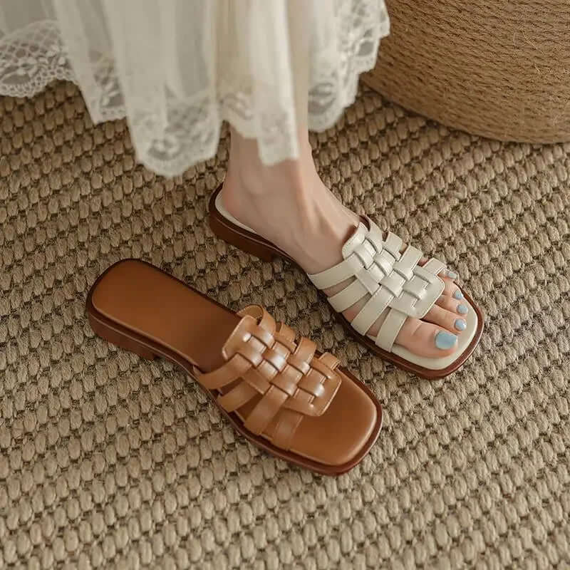 Women's Leather Flat Slides