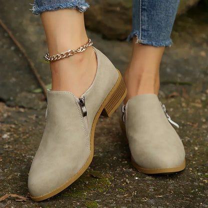 Women's Low Ankle Boots Block Heel Side Zipper