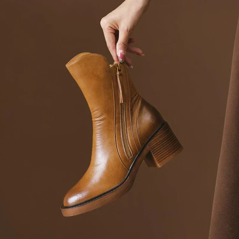 Women's Ankle Boots Zipper Block Heel Design