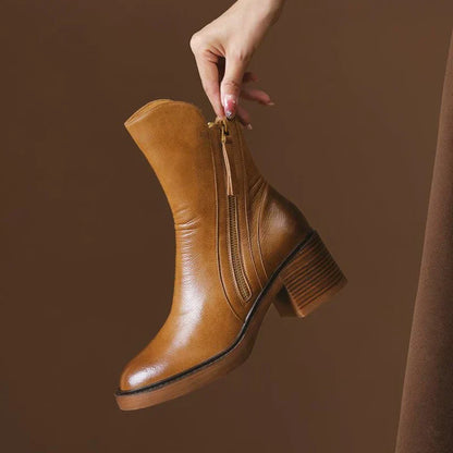 Women's Ankle Boots Zipper Block Heel Design