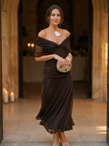 Women's Off-Shoulder Pleated Midi Dress