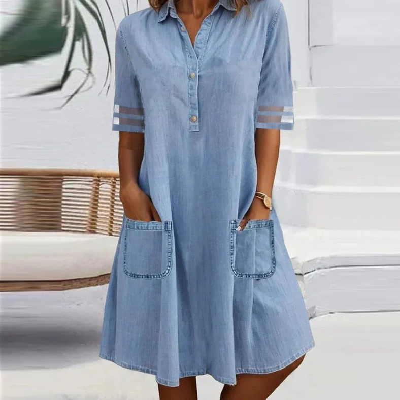 Women's Shirt Dress Mini Button Front with Pockets