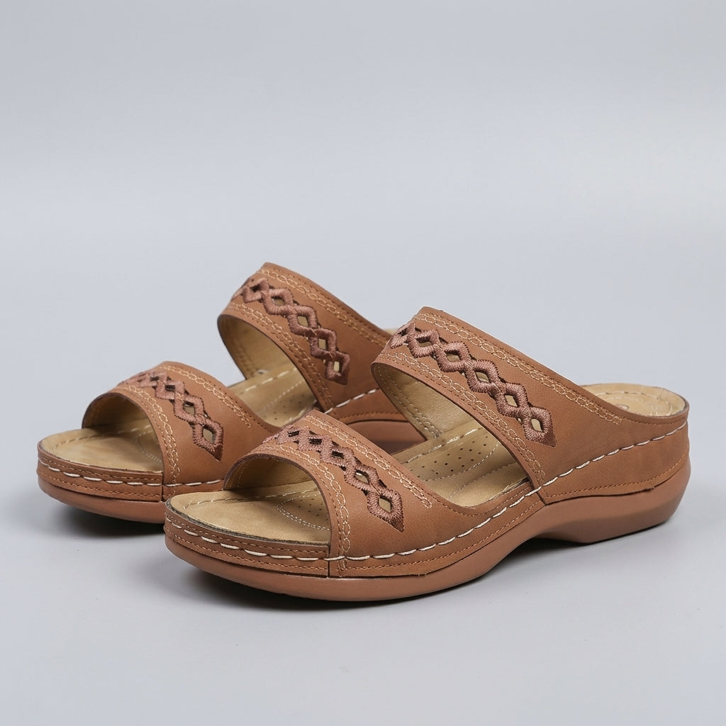 Hershey Women's Comfort Sandals Slip-On Leather Brown
