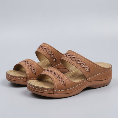 Hershey Women's Comfort Sandals Slip-On Leather Brown