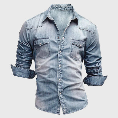 Men's Long Sleeve Button Front Shirt With Chest Pockets