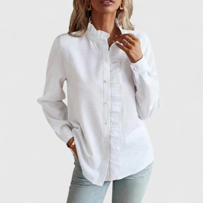 Women's Ruffled Stripe Button Shirt