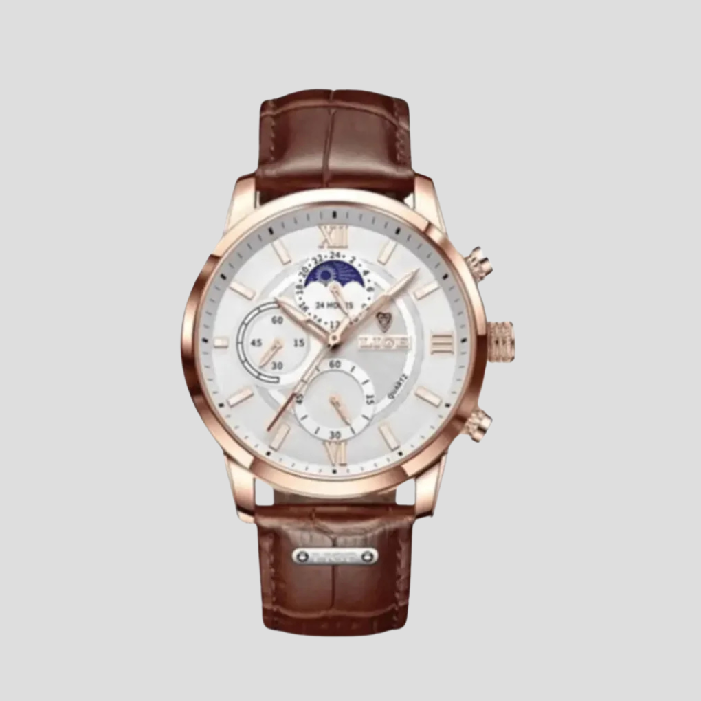 Men's Leather Watch Elegant Slim Profile