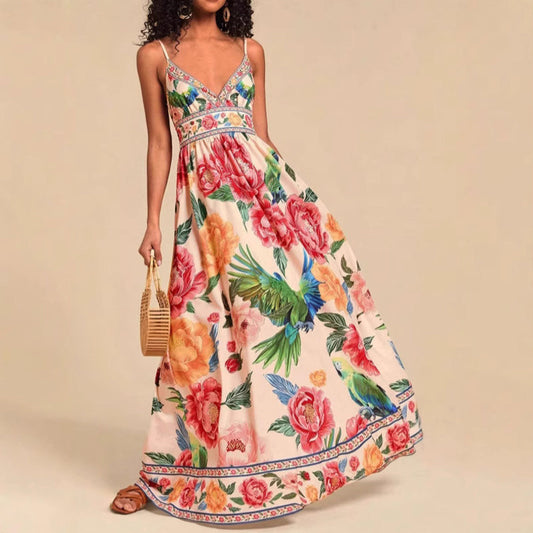 Valentina Rossi Women's Maxi Dress Empire Waist Tropical Print