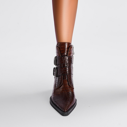 Women's Buckle Ankle Boots Textured Upper