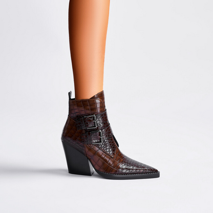 Women's Buckle Ankle Boots Textured Upper