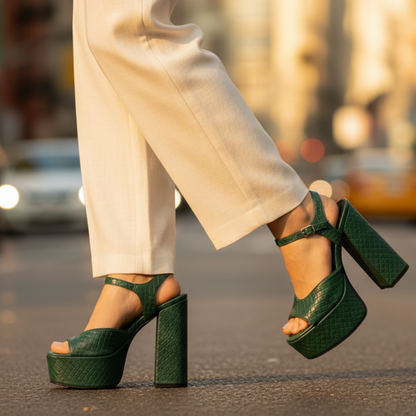Women's Platform Heels Buckle Detail Velour