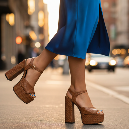 Women's Platform Heels Buckle Detail Velour