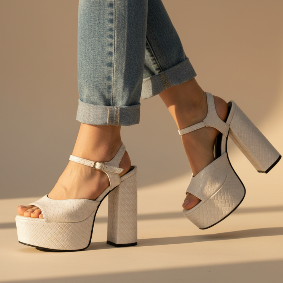 Women's Platform Heels Buckle Detail Velour