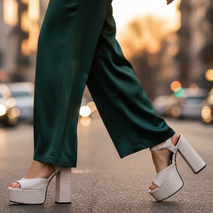 Women's Platform Heels Buckle Detail Velour