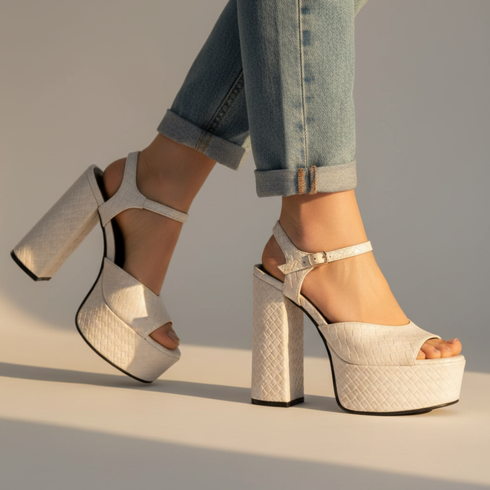 Women's Platform Heels Buckle Detail Velour