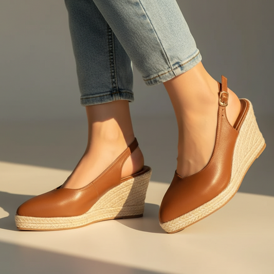 Women's Slingback Wedge Shoes Pointed Toe Buckle Strap