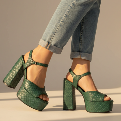 Women's Platform Heels Buckle Detail Velour