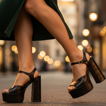 Women's Platform Heels Buckle Detail Velour