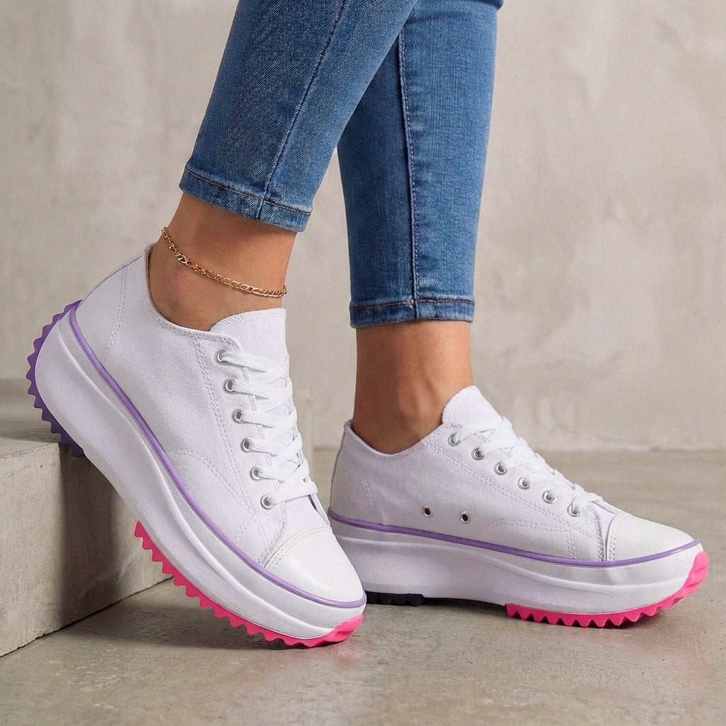 Comfort Platform Sneakers Canvas Contrast Toe Cap