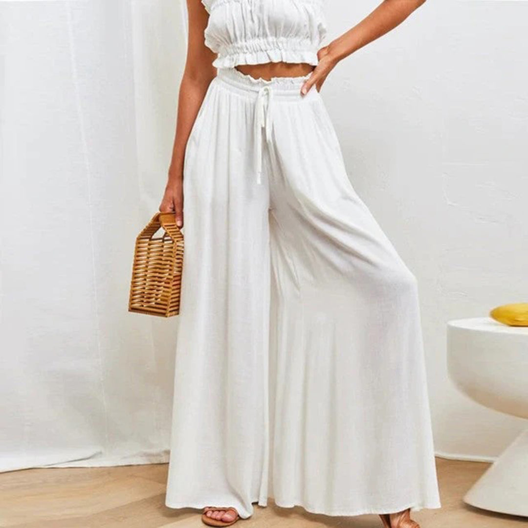 Gabriella Women's High Waist Elastic Pants Drawstring A-Line with