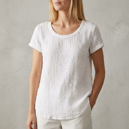 Relaxed Fit T-Shirt Cuffed Sleeves Rounded Hem