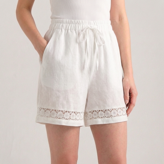 Women's Wide Leg Mini Shorts Lace Trim Drawstring Waist