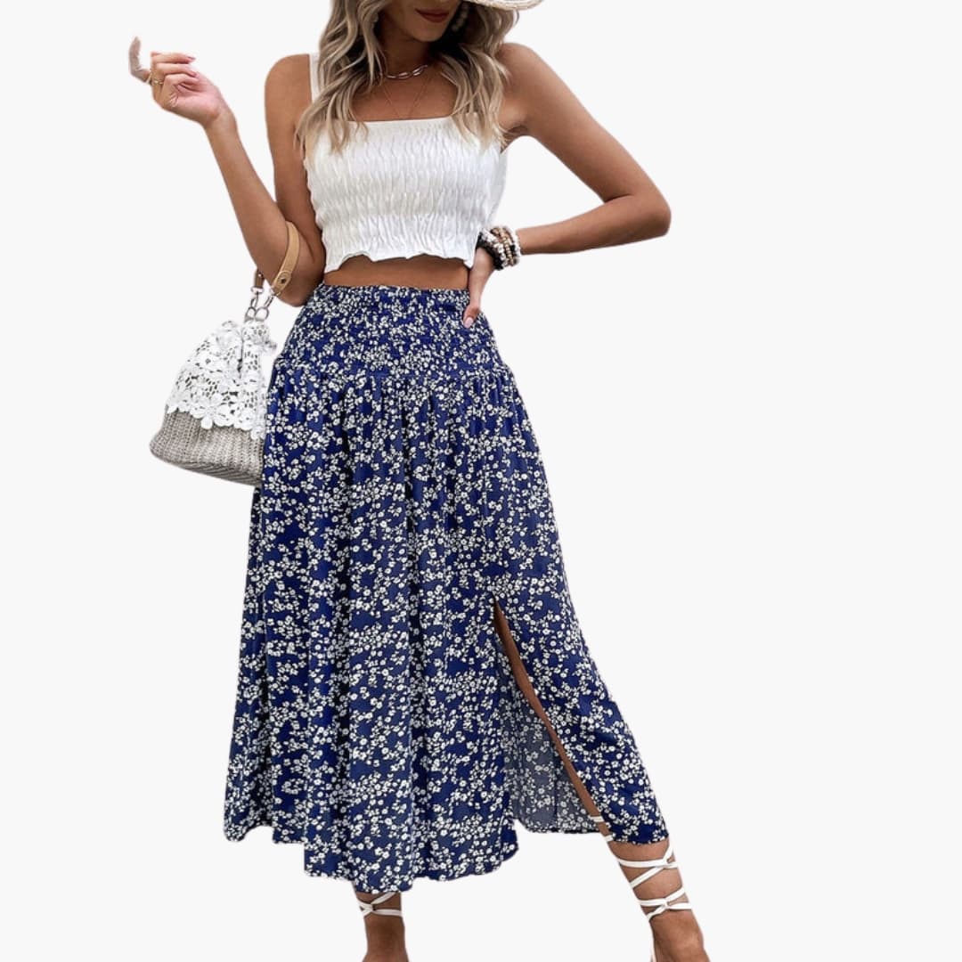 Women's A-Line Printed Skirt with Side Split
