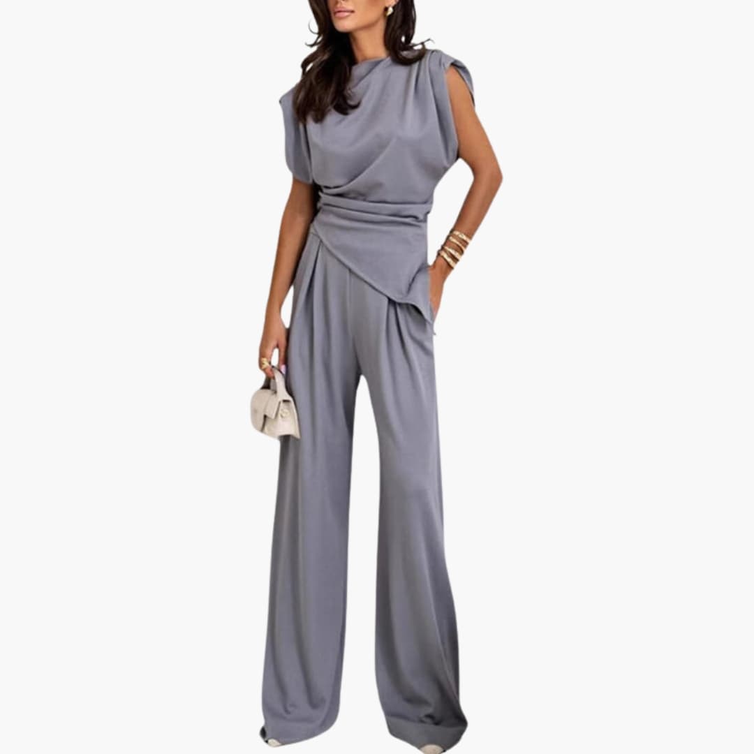 Women's Asymmetric Two Piece Pants Suit Wide Leg