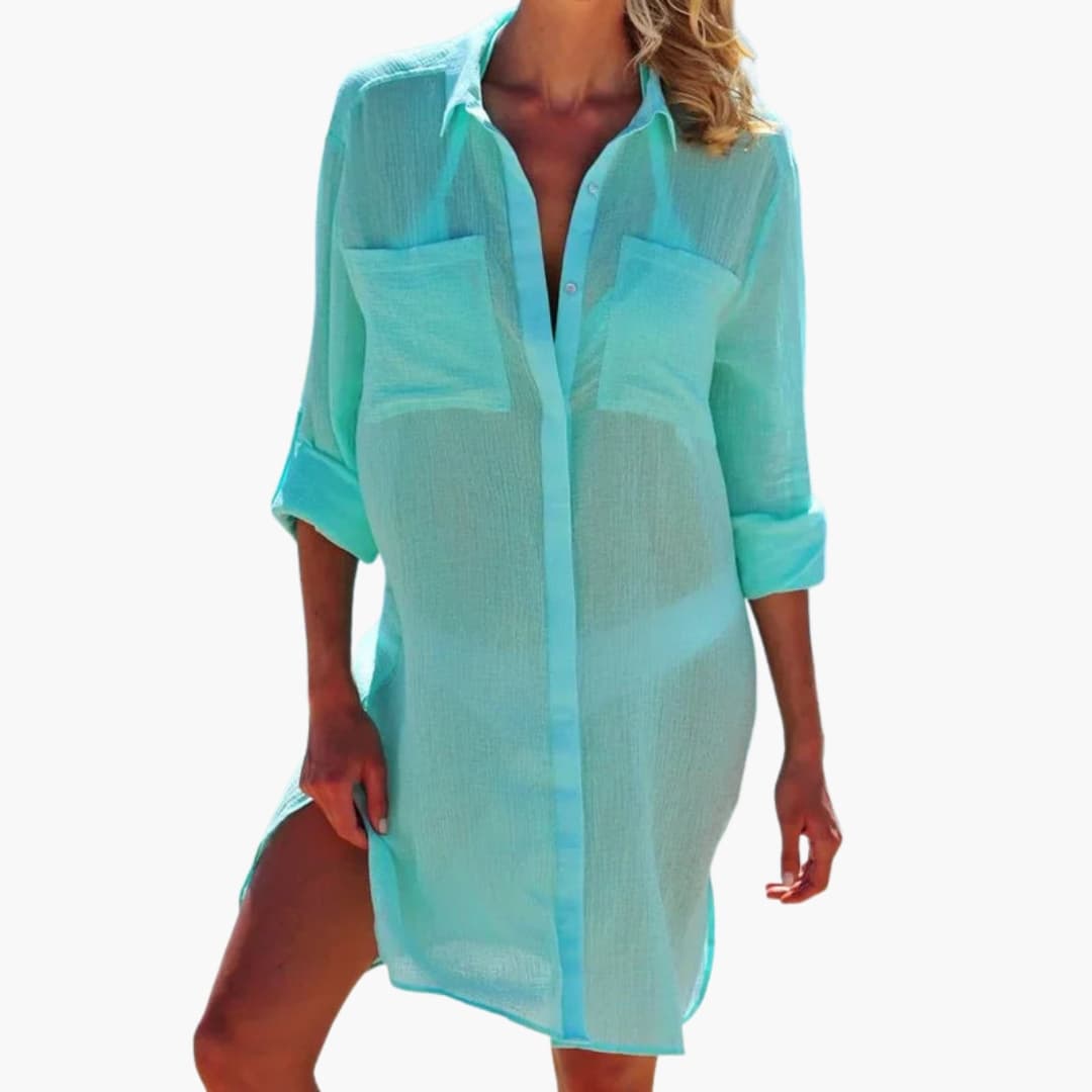 Women's Beach Cover Up Collar Button Front