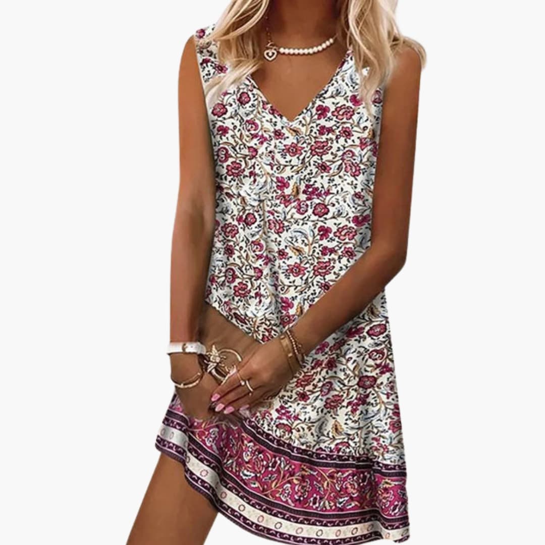 Women's V Neck Floral Beach Dress