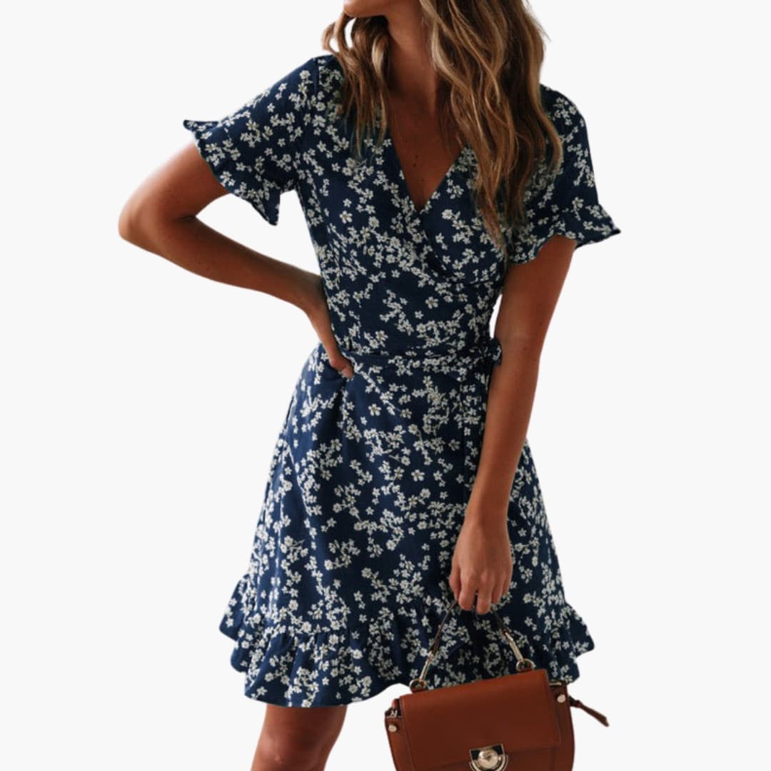 Women's V Neck Ruffle Hem Beach Dress
