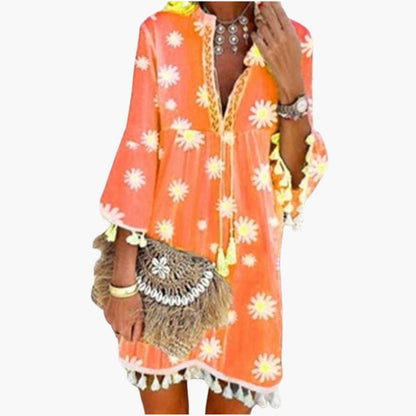 Women's V Neck Tassel Hem Beach Dress